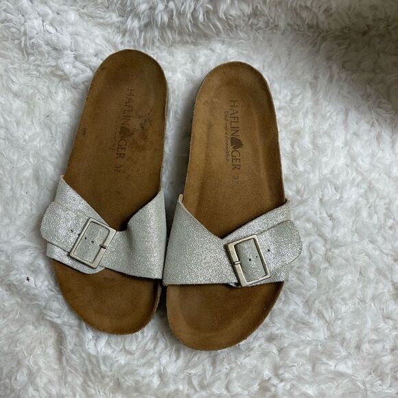 Haflinger glittery silver slip on sandals with side silver tone buckle EUR SZ37 - Picture 4 of 8